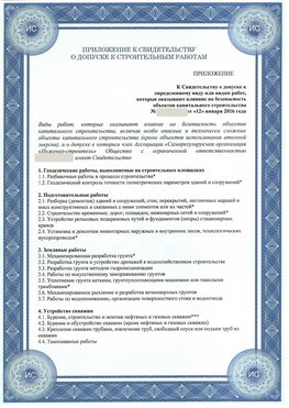 Приложение к свидетельству о допуске к строительным работам Михайловка СРО в строительстве